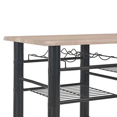 vidaXL 3 Piece Bar Set with Shelves Wood and Steel Black