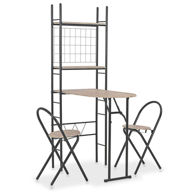 vidaXL 3 Piece Folding Dining Set with Storage Rack MDF and Steel Black