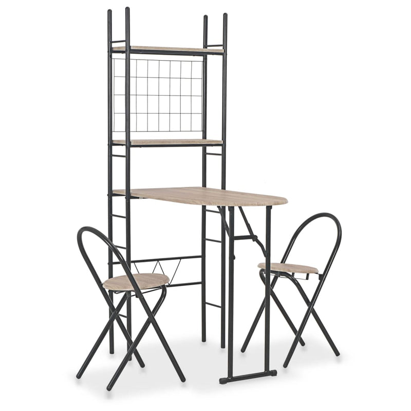 vidaXL 3 Piece Folding Dining Set with Storage Rack MDF and Steel Black