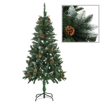 vidaXL Artificial Christmas Tree with Pine Cones and White Glitter 210 cm