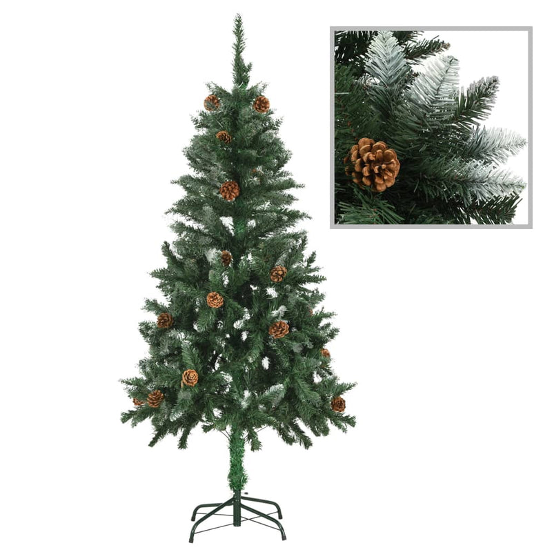 vidaXL Artificial Christmas Tree with Pine Cones and White Glitter 210 cm
