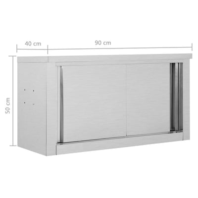 vidaXL Kitchen Wall Cabinet with Sliding Doors 150x40x50 cm Stainless Steel