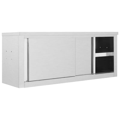 vidaXL Kitchen Wall Cabinet with Sliding Doors 150x40x50 cm Stainless Steel
