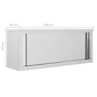 vidaXL Kitchen Wall Cabinet with Sliding Doors 150x40x50 cm Stainless Steel