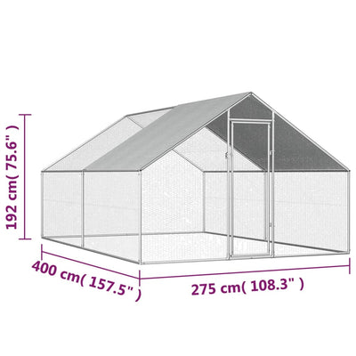 vidaXL Outdoor Chicken Cage 2.75x2x1.92 m Galvanised Steel