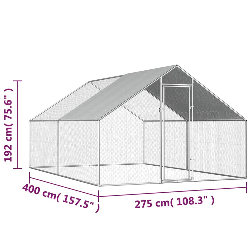 vidaXL Outdoor Chicken Cage 2.75x2x1.92 m Galvanised Steel