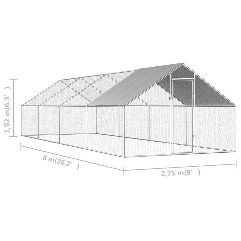 vidaXL Outdoor Chicken Cage 2.75x2x1.92 m Galvanised Steel