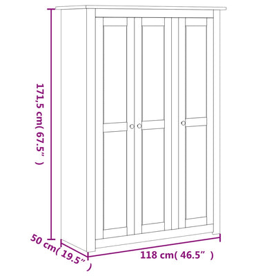 vidaXL 3-Door Wardrobe 118x50x171.5 cm Pine Panama Range