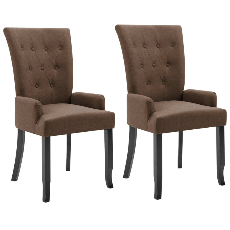 vidaXL Dining Chairs with Armrests 2 pcs Brown Fabric
