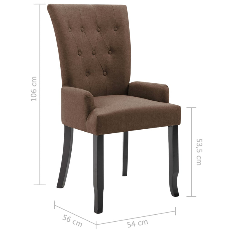 vidaXL Dining Chairs with Armrests 2 pcs Brown Fabric