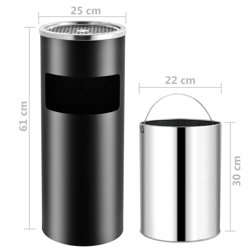 vidaXL Ashtray Dustbin Hotel 30 L Steel Black