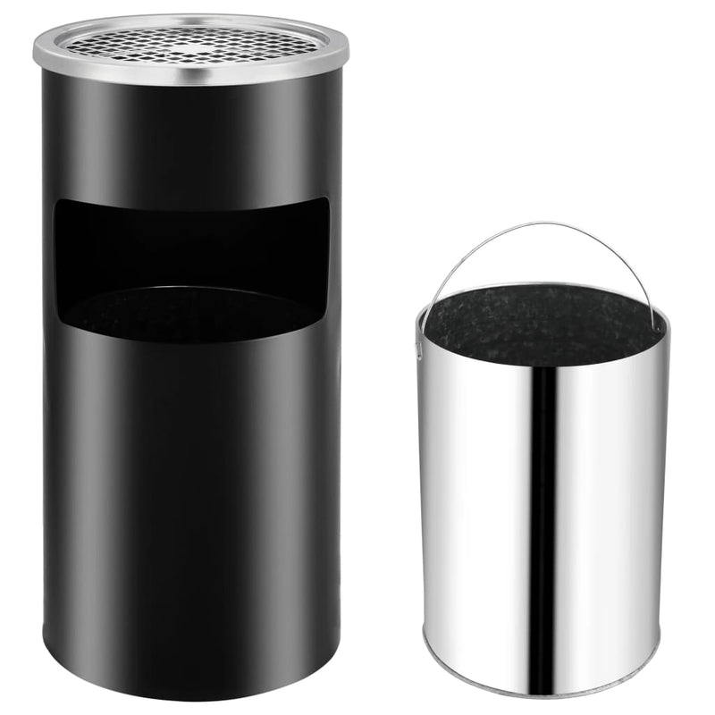 vidaXL Wall Ashtray Dustbin Steel 26 L Black