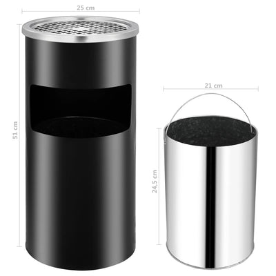 vidaXL Wall Ashtray Dustbin Steel 26 L Black