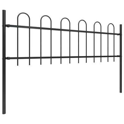 vidaXL Garden Fence with Hoop Top Steel 6.8 m Black