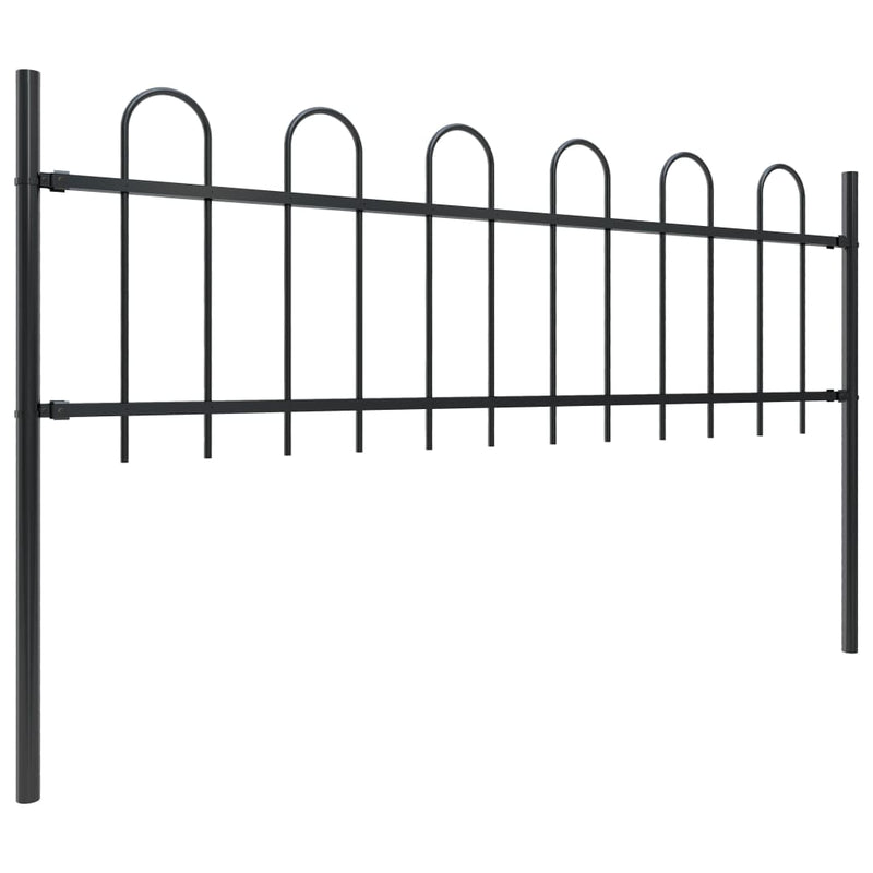 vidaXL Garden Fence with Hoop Top Steel 6.8 m Black