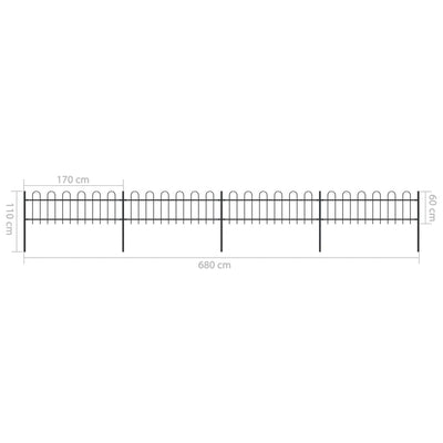 vidaXL Garden Fence with Hoop Top Steel 6.8 m Black