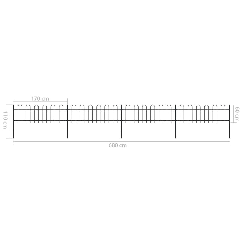 vidaXL Garden Fence with Hoop Top Steel 6.8 m Black