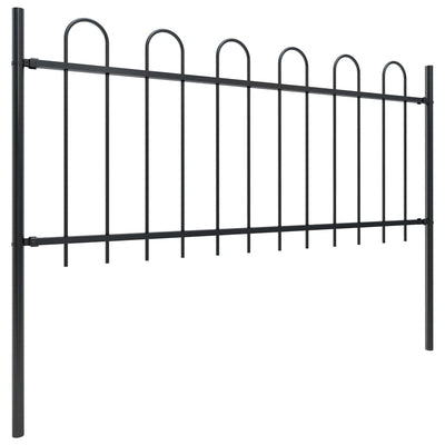 vidaXL Garden Fence with Hoop Top Steel 6.8 m Black