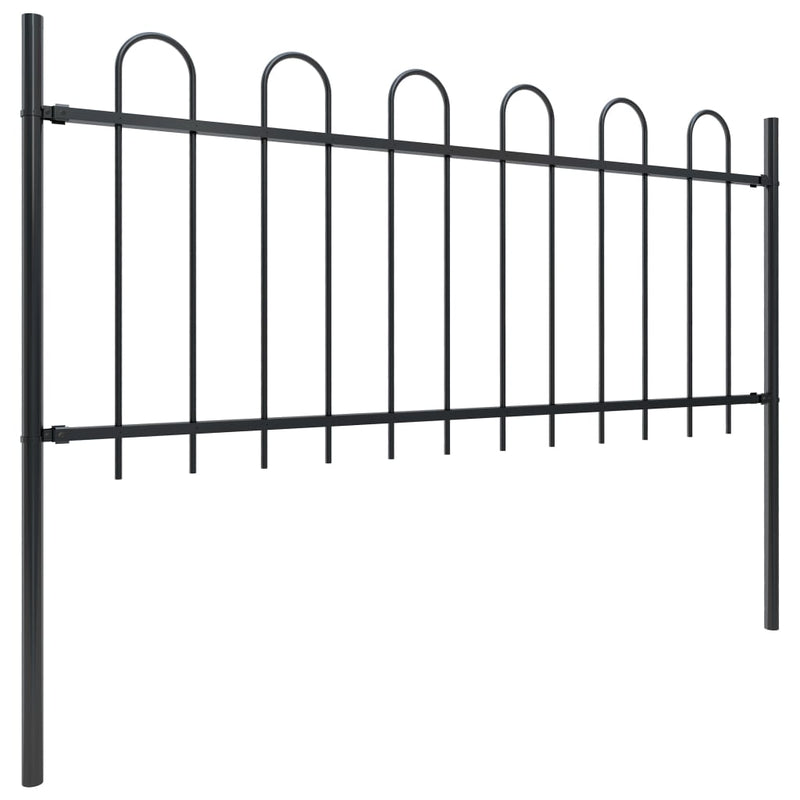vidaXL Garden Fence with Hoop Top Steel 6.8 m Black
