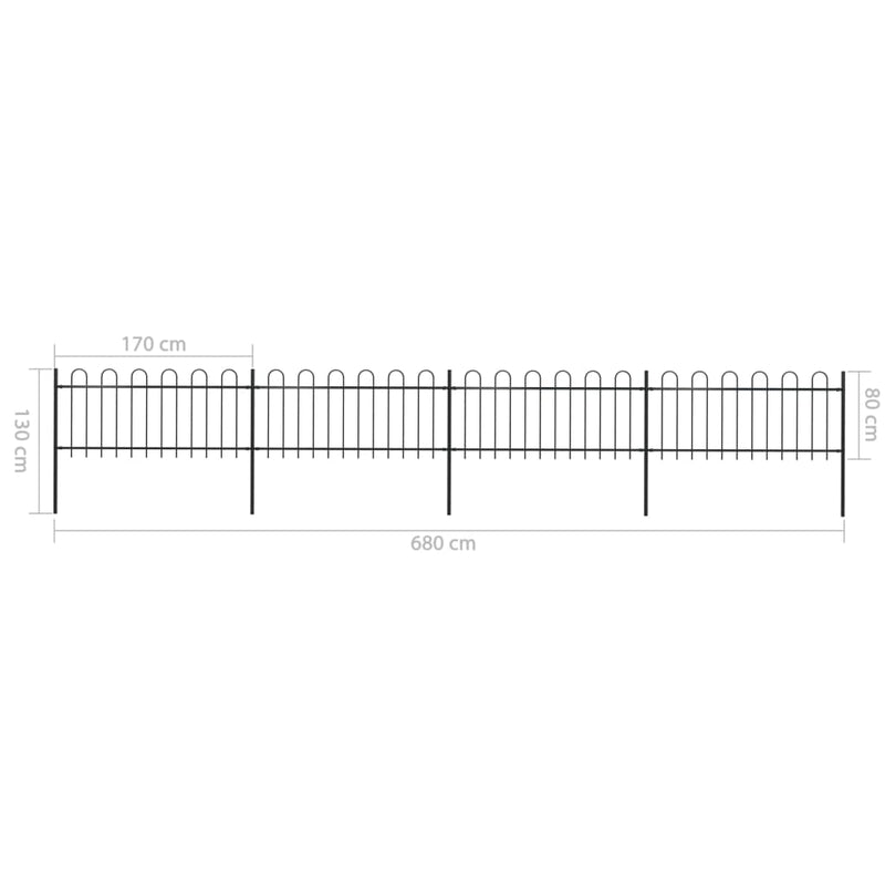 vidaXL Garden Fence with Hoop Top Steel 6.8 m Black
