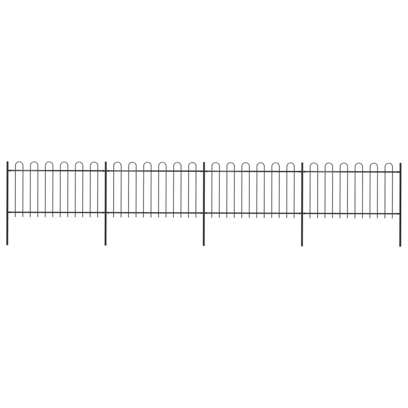 vidaXL Garden Fence with Hoop Top Steel 6.8 m Black