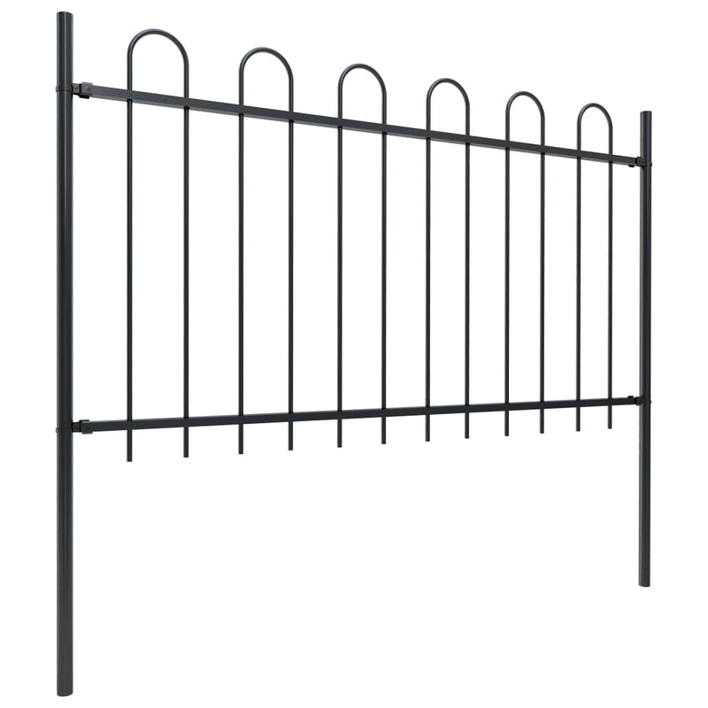 vidaXL Garden Fence with Hoop Top Steel 6.8 m Black