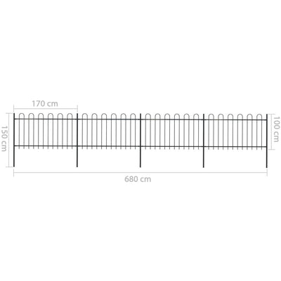 vidaXL Garden Fence with Hoop Top Steel 6.8 m Black