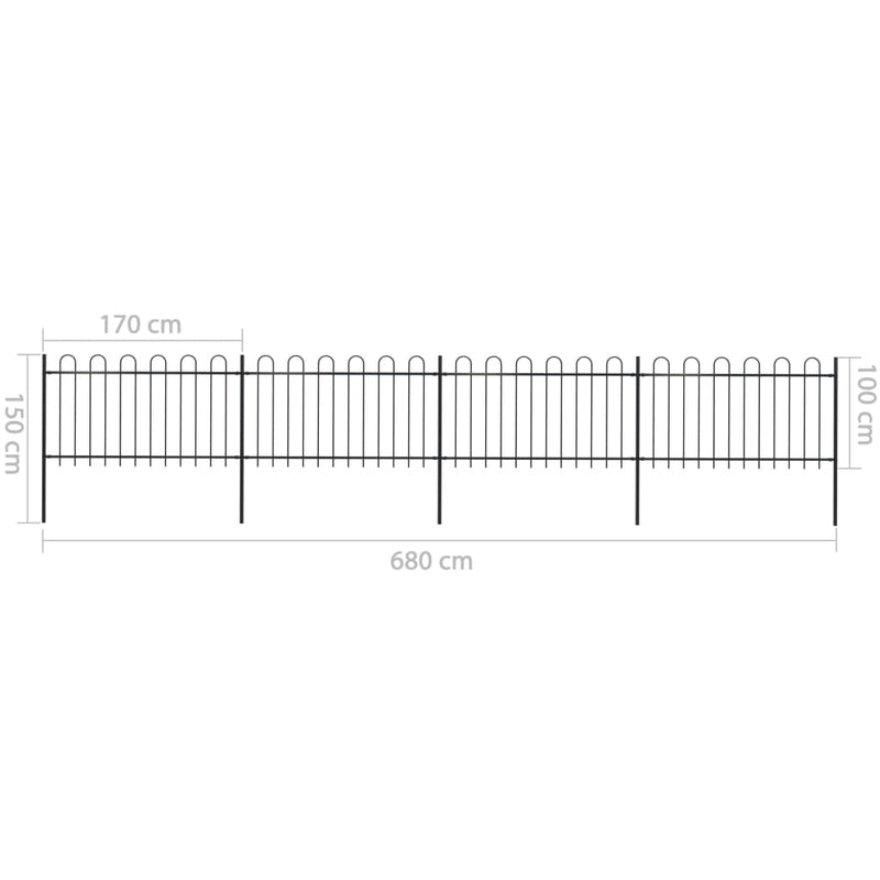 vidaXL Garden Fence with Hoop Top Steel 6.8 m Black