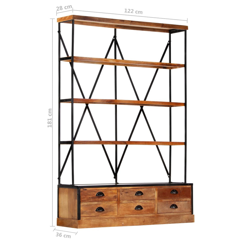 vidaXL 4-Tier Bookcase with 6 Drawers 122x36x181 cm Solid Mango Wood