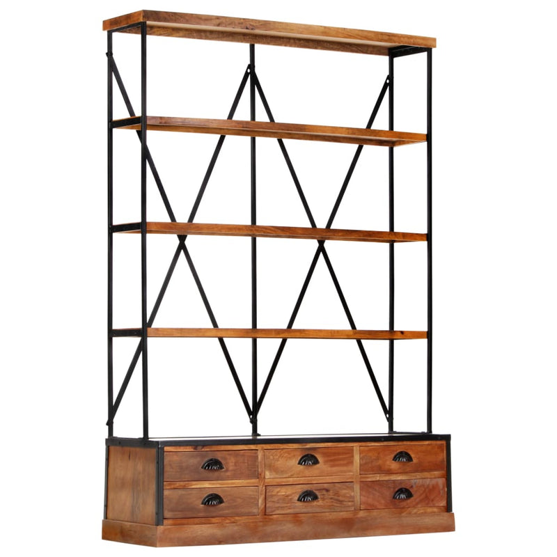 vidaXL 4-Tier Bookcase with 6 Drawers 122x36x181 cm Solid Mango Wood