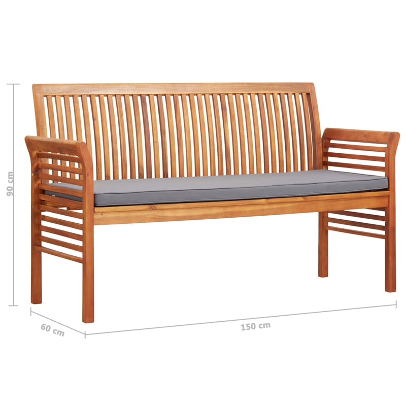 vidaXL 3-Seater Garden Bench with Cushion 150 cm Solid Acacia Wood