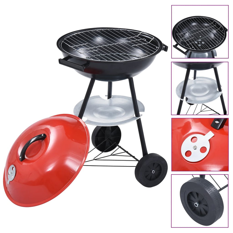 vidaXL Portable XXL Charcoal Kettle BBQ Grill with Wheels 44 cm