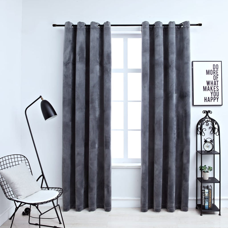 vidaXL Blackout Curtains with Rings 2 pcs Velvet Anthracite 140x245 cm