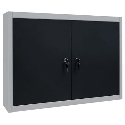 vidaXL Wall Mounted Tool Cabinet Industrial Style Metal Grey and Black