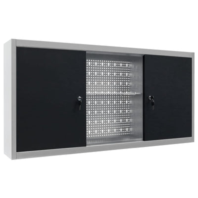 vidaXL Wall Mounted Tool Cabinet Industrial Style Metal Grey and Black