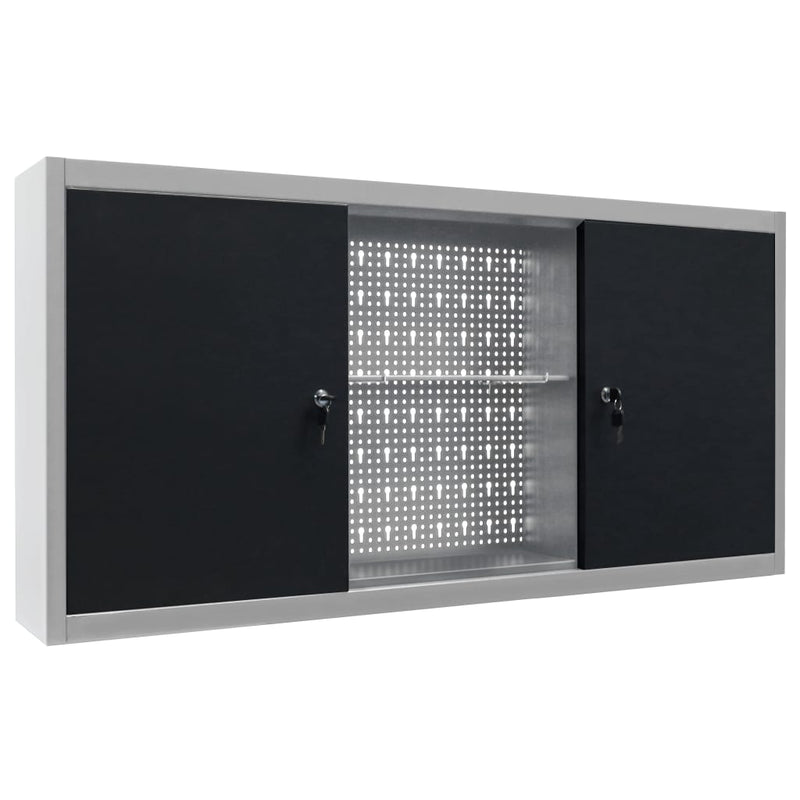 vidaXL Wall Mounted Tool Cabinet Industrial Style Metal Grey and Black