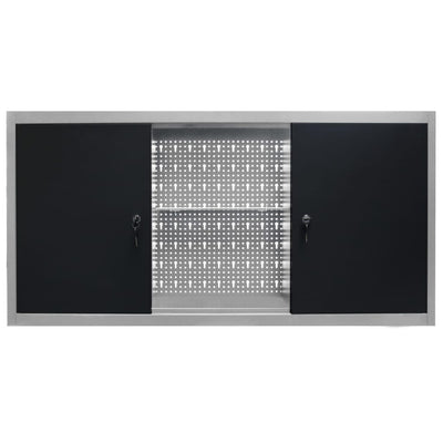vidaXL Wall Mounted Tool Cabinet Industrial Style Metal Grey and Black