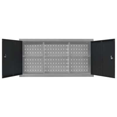 vidaXL Wall Mounted Tool Cabinet Industrial Style Metal Grey and Black