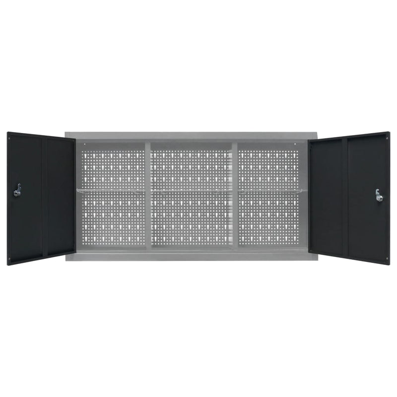 vidaXL Wall Mounted Tool Cabinet Industrial Style Metal Grey and Black