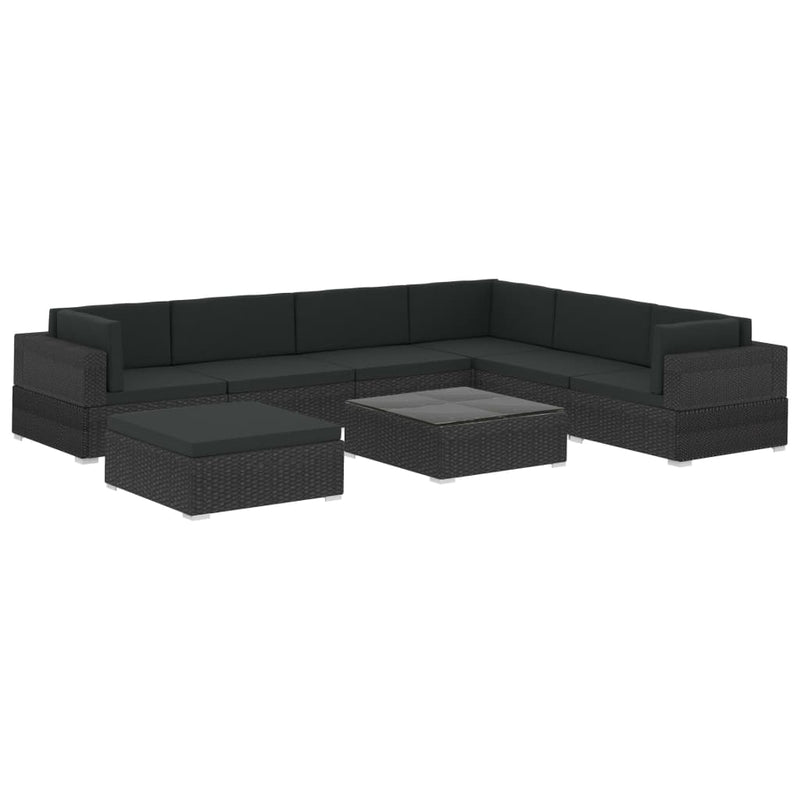 vidaXL 8 Piece Garden Lounge Set with Cushions Poly Rattan Black