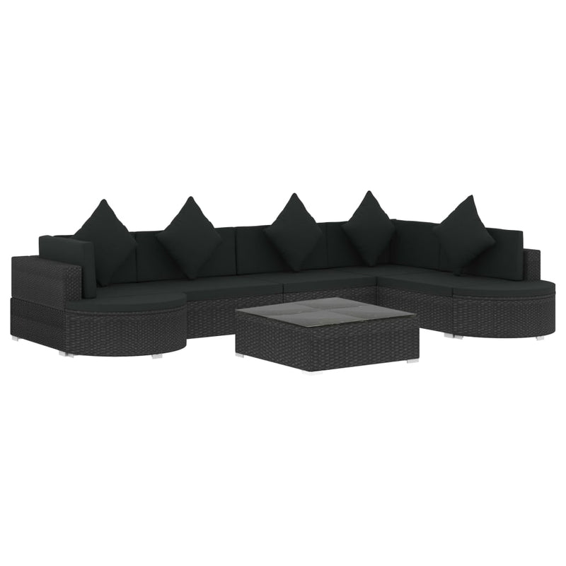 vidaXL 8 Piece Garden Lounge Set with Cushions Poly Rattan Black