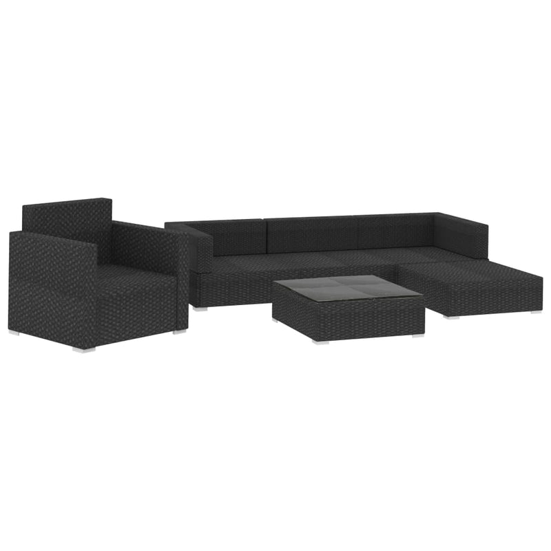 vidaXL 6 Piece Garden Lounge Set with Cushions Poly Rattan Black