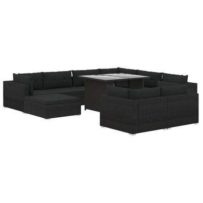 vidaXL 10 Piece Garden Lounge Set with Cushions Poly Rattan Black