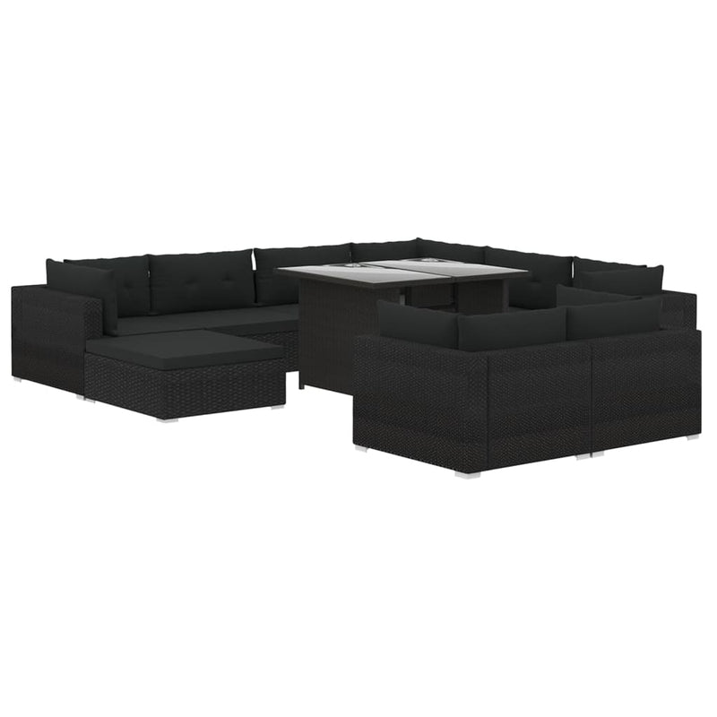 vidaXL 10 Piece Garden Lounge Set with Cushions Poly Rattan Black