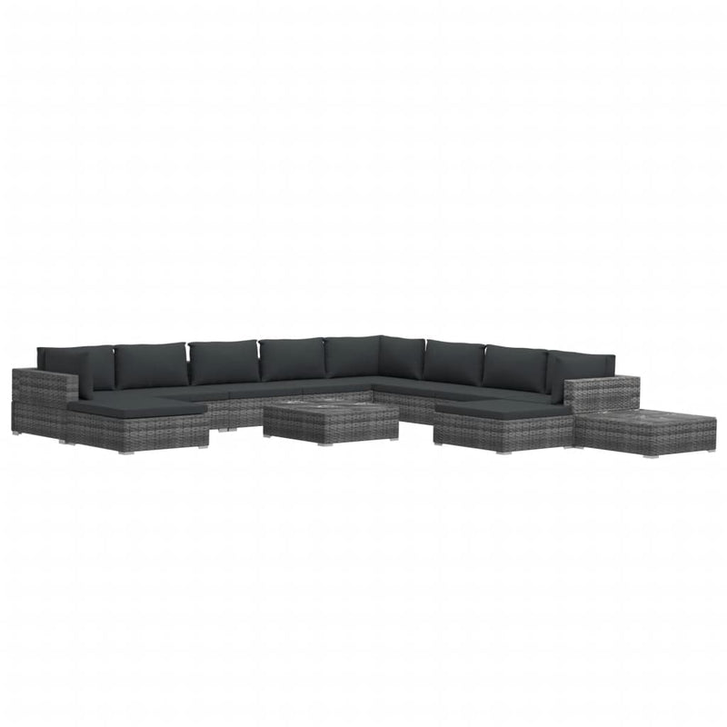 vidaXL 12 Piece Garden Lounge Set with Cushions Poly Rattan Grey