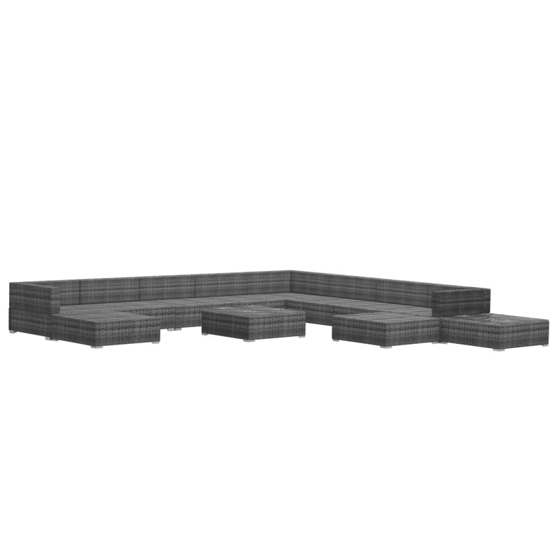 vidaXL 12 Piece Garden Lounge Set with Cushions Poly Rattan Grey