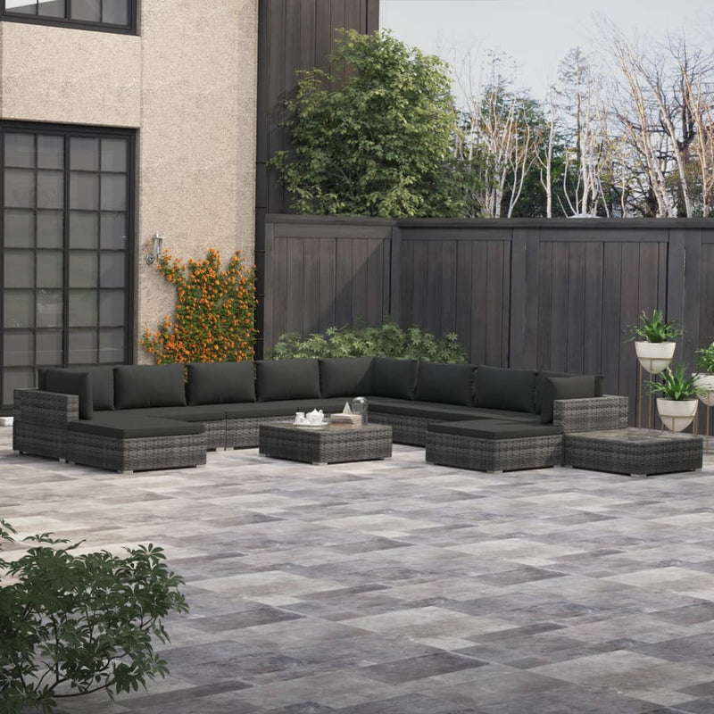 vidaXL 12 Piece Garden Lounge Set with Cushions Poly Rattan Grey