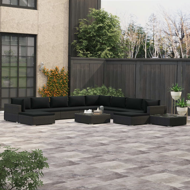 vidaXL 12 Piece Garden Lounge Set with Cushions Poly Rattan Grey