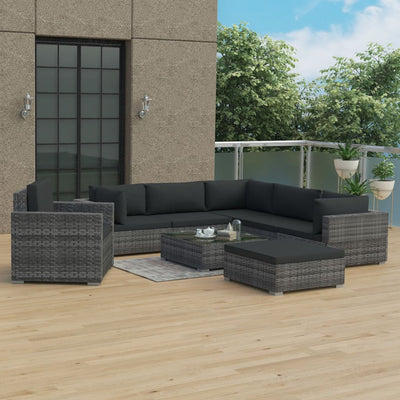 vidaXL 8 Piece Garden Lounge Set with Cushions Poly Rattan Black