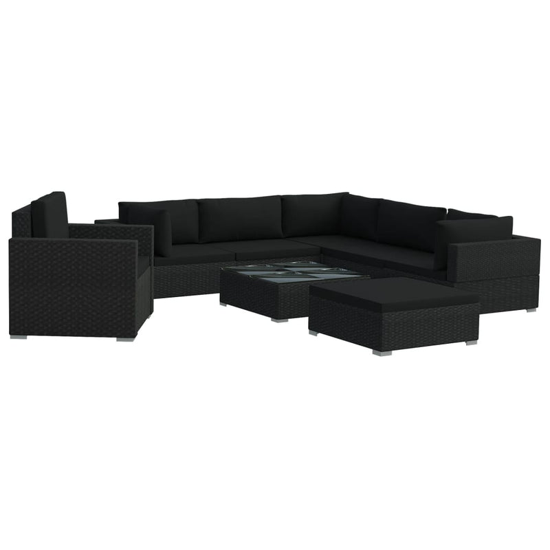 vidaXL 8 Piece Garden Lounge Set with Cushions Poly Rattan Black